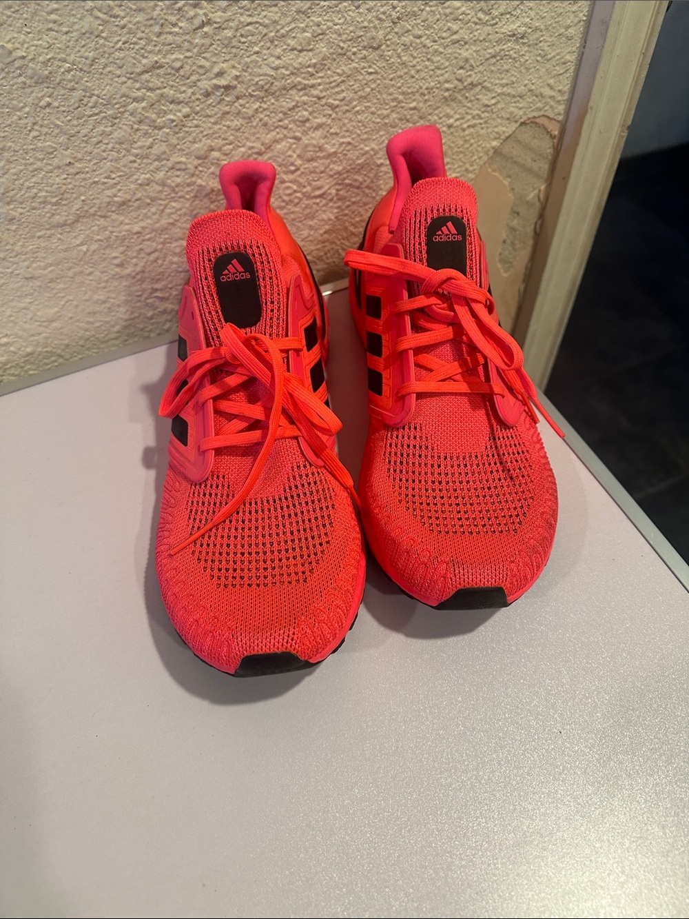 adidas Bright Neon Pink/Red Knit Sneakers